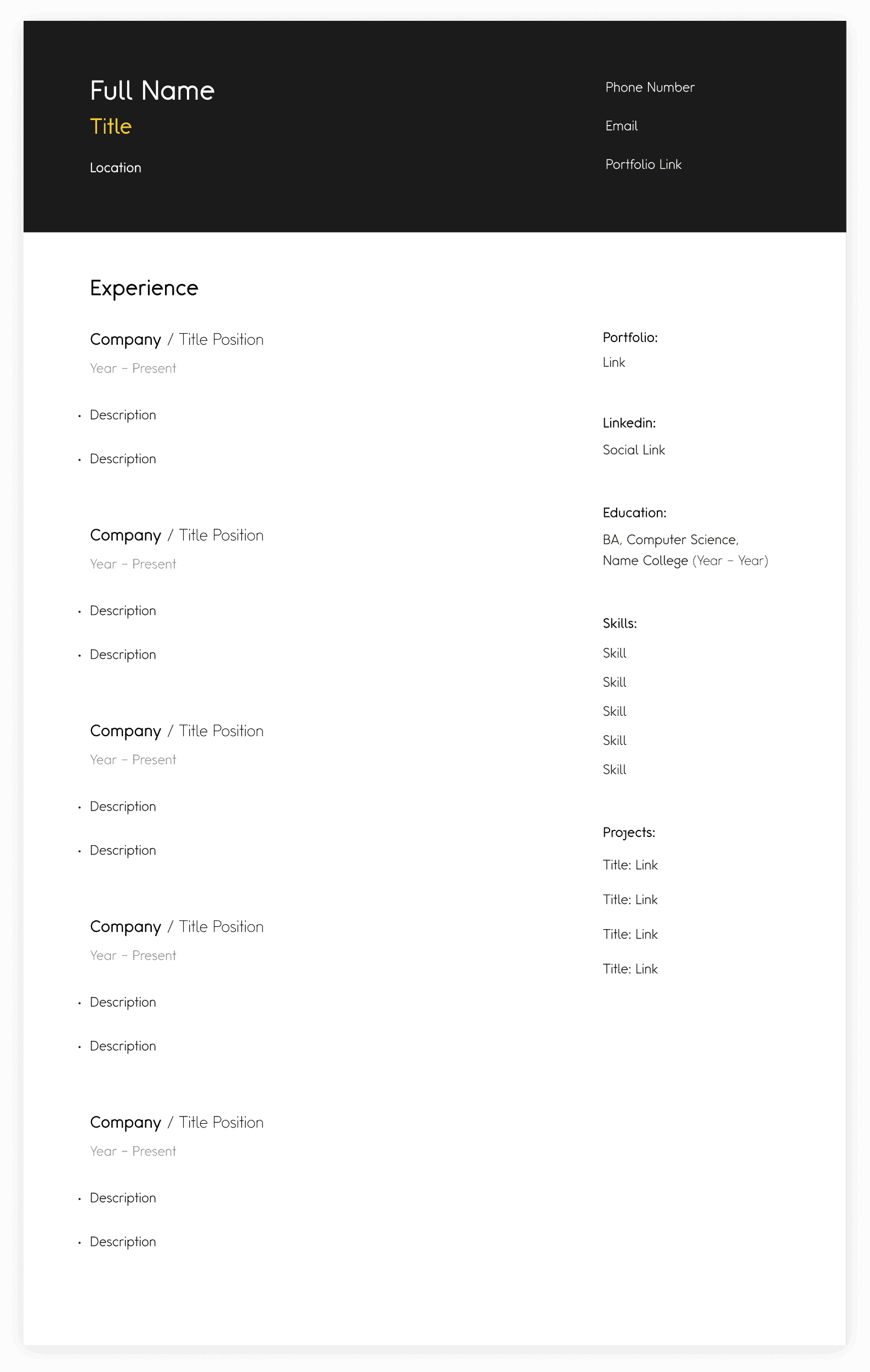 Modern Stack resume template preview