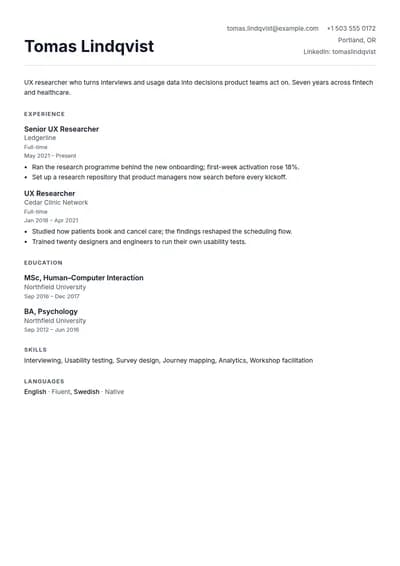 Brief resume template, page one