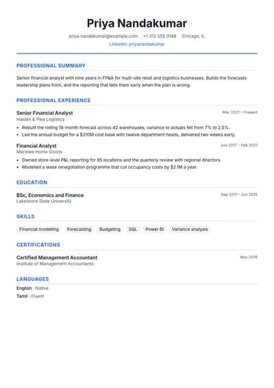 Chronological resume template, page one