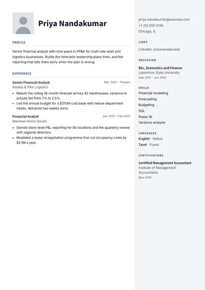 Harbor resume template, page one