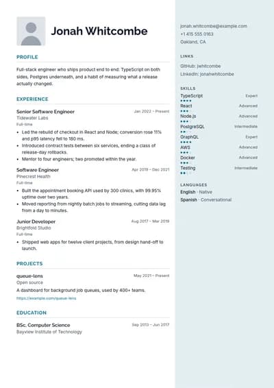 Lumen resume template, page one