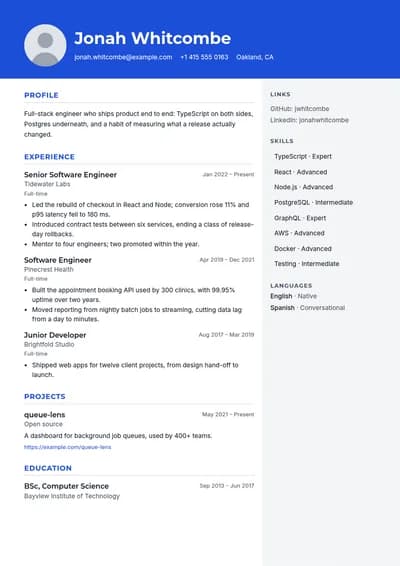 Portrait resume template, page one